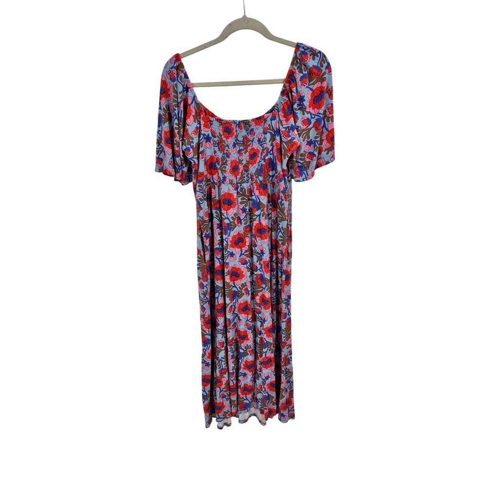 Boden Amelie Jersey Midi Dress Blue Red Floral Flutter Sleeve Pockets US 10R - Picture 5 of 9